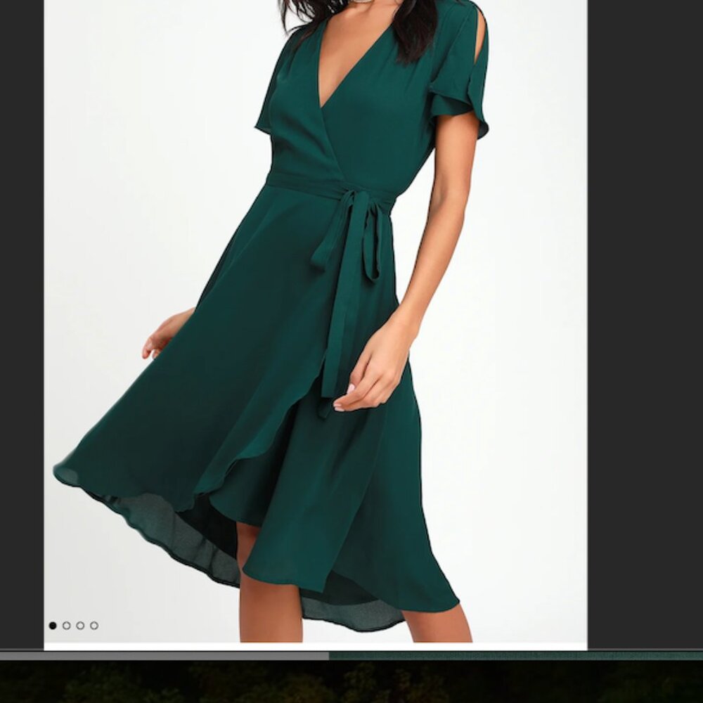 Lulus Rise to the Occasion Emerald Green Midi Wrap Dress L